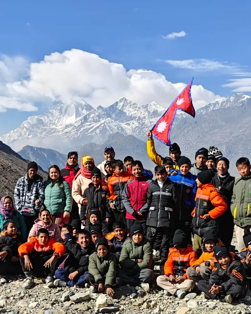 Children supported by Child Welfare Scheme Nepal, in the Himalayas
